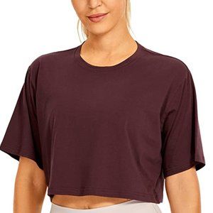 CRZ YOGA Women's Pima Cotton Workout Crop Top Short Sleeve Running T-Shirt